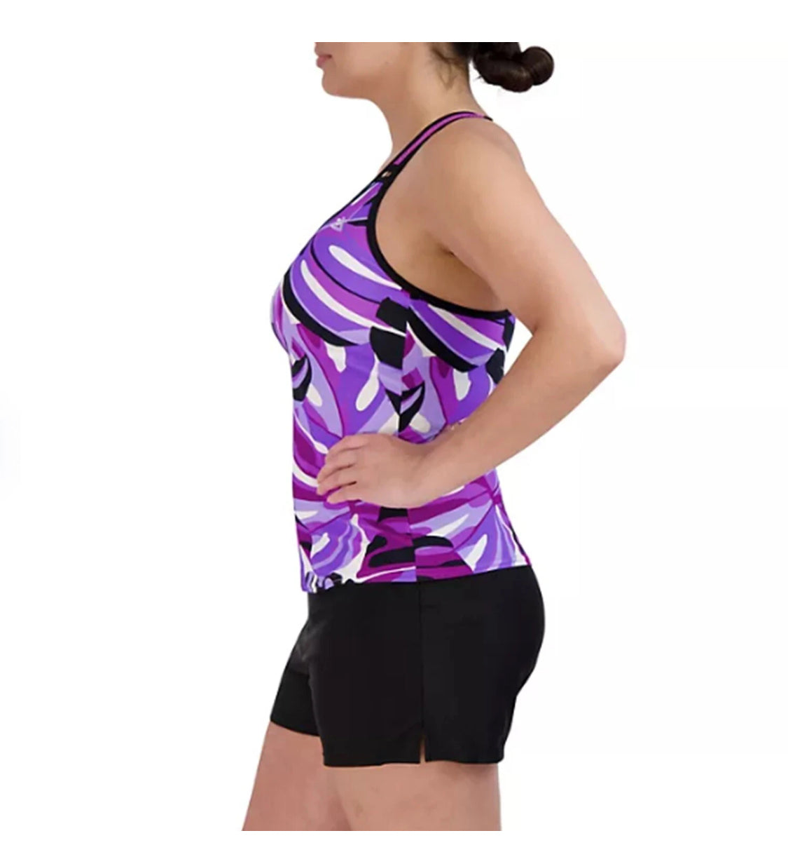Ladies O-Ring Action Tankini Swimsuit - Salvia. Medium