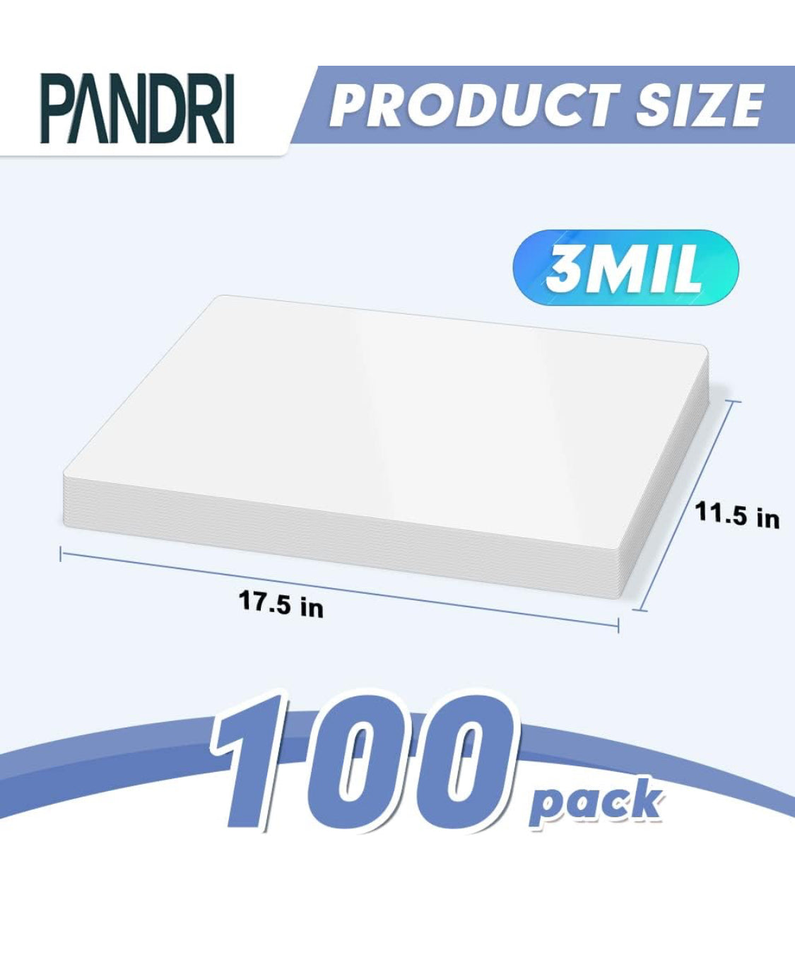 PANDRI Thermal Laminating Pouches, 3-Mil, 11.5”x 17.5” 100-pack.