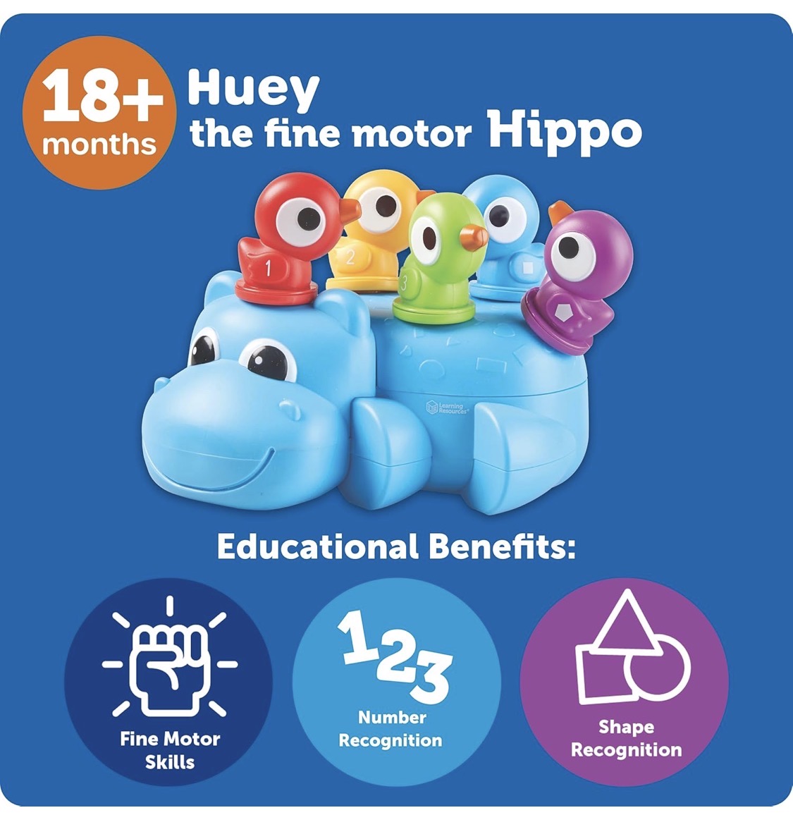 LR Huey The Fine Motor Hippo. 7 pieces. 18m+