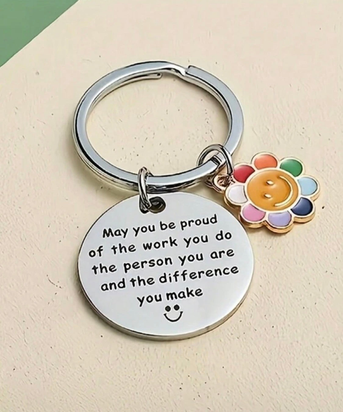 Inspirational Appreciation Keychain with Smiley Flower Charm