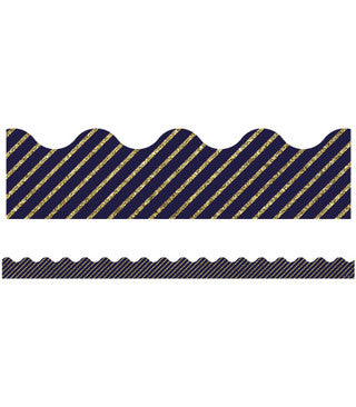 Gold Glitter & Navy Striped Scalloped Borders