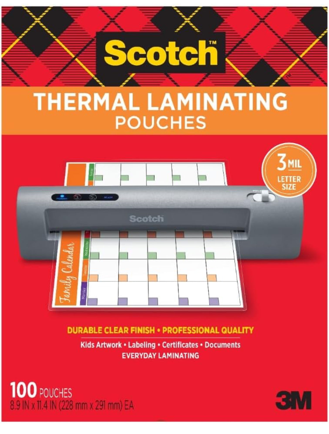 Scotch Thermal Laminating Pouches, Letter Size, 8.9” x 11.4” 100-Pack