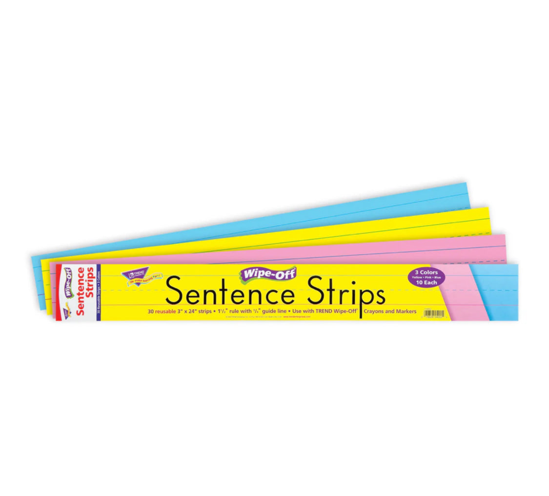 24-Inch Multicolor Wipe-Off Sentence Strips. 30 ct