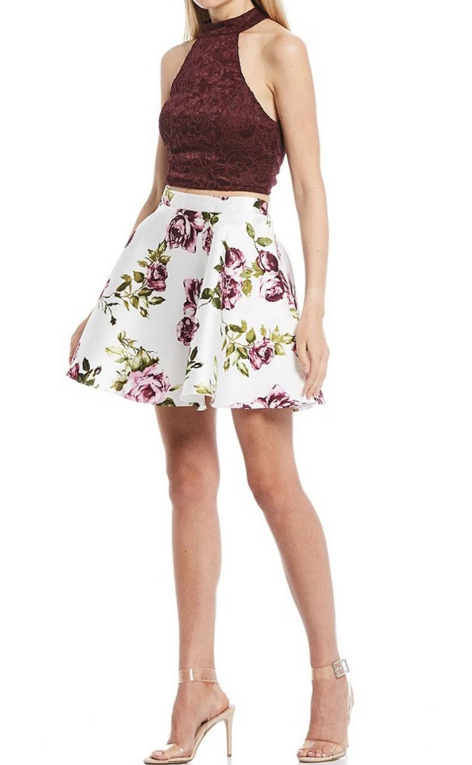 City Vibe 2-piece Mock Neck Top with Floral Skirt. Size 5