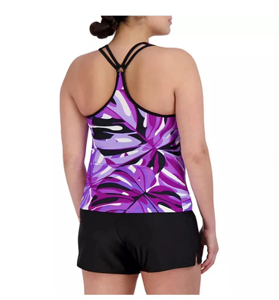 Ladies O-Ring Action Tankini Swimsuit - Salvia. Medium