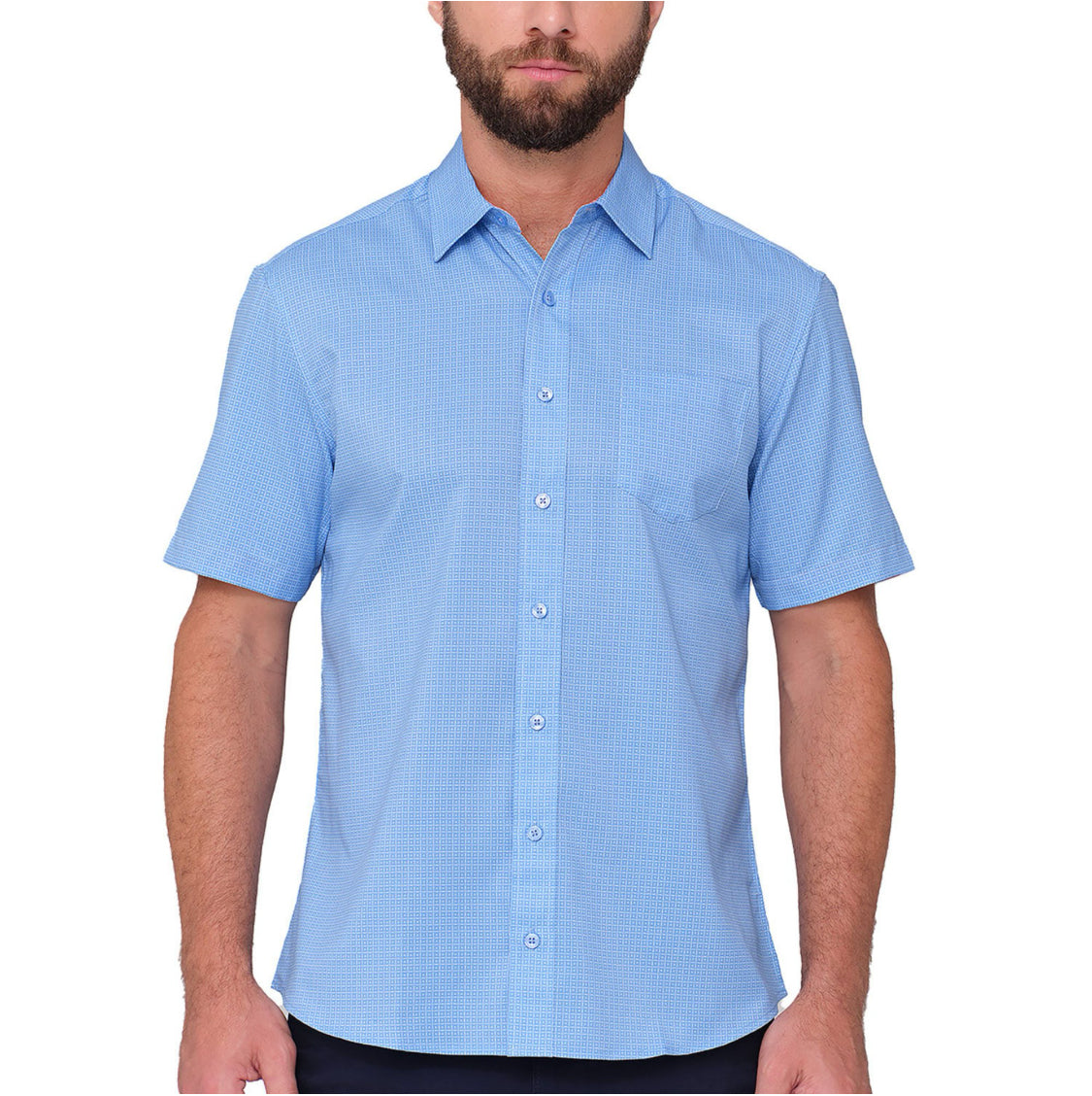Performance Stretch Short Sleeve Woven Shirt - Blue. Size: XL