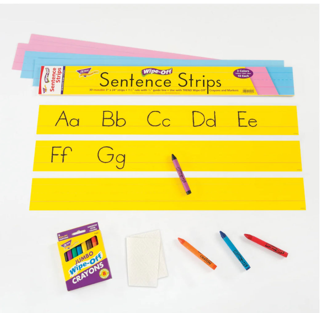 24-Inch Multicolor Wipe-Off Sentence Strips. 30 ct
