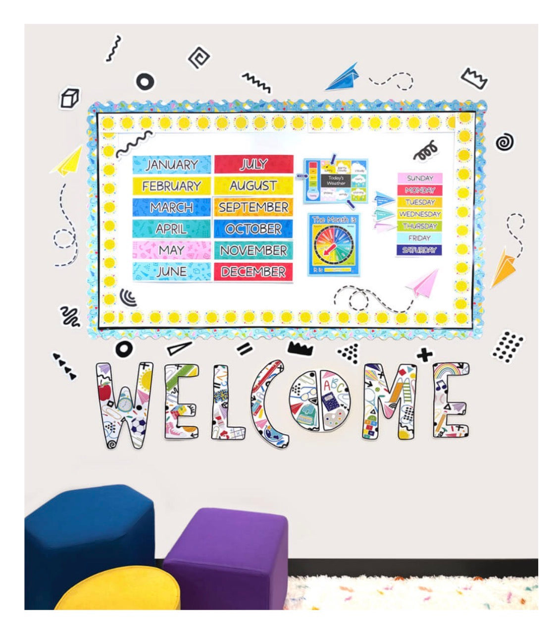 Happy Place Welcome Bulletin Board Set - 45 pieces