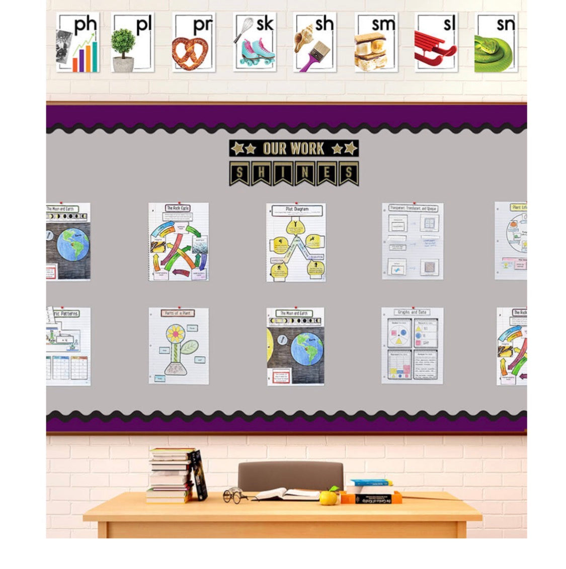 Blends and Digraphs Bulletin Board Set. 35 pieces.