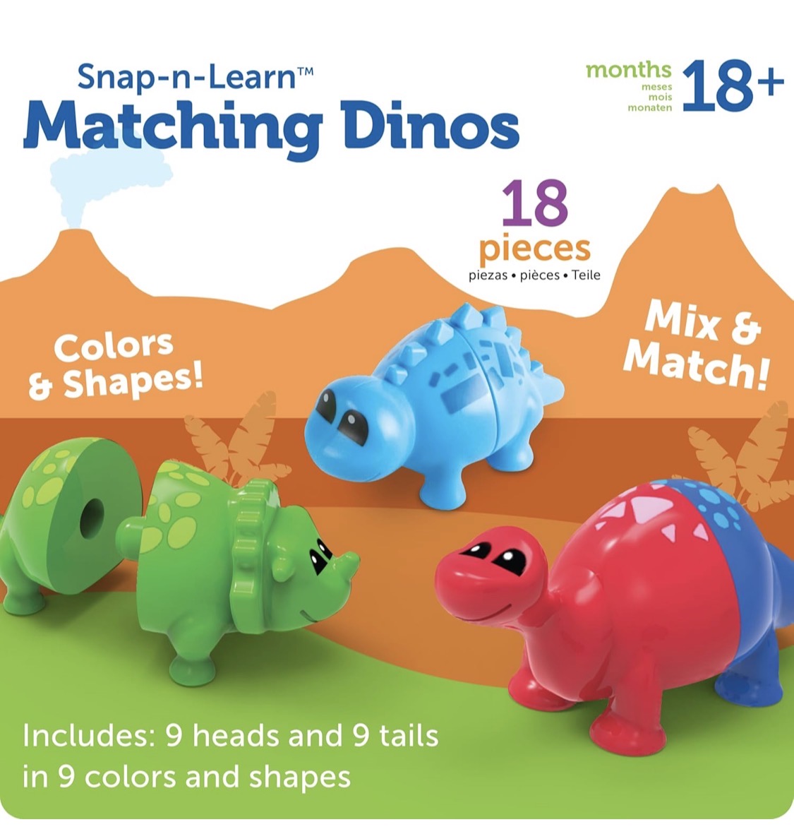 LR Snap-n-Learn Matching Dinos - Mini Plastic Figures. 18 pieces. 9 colors. 18m+