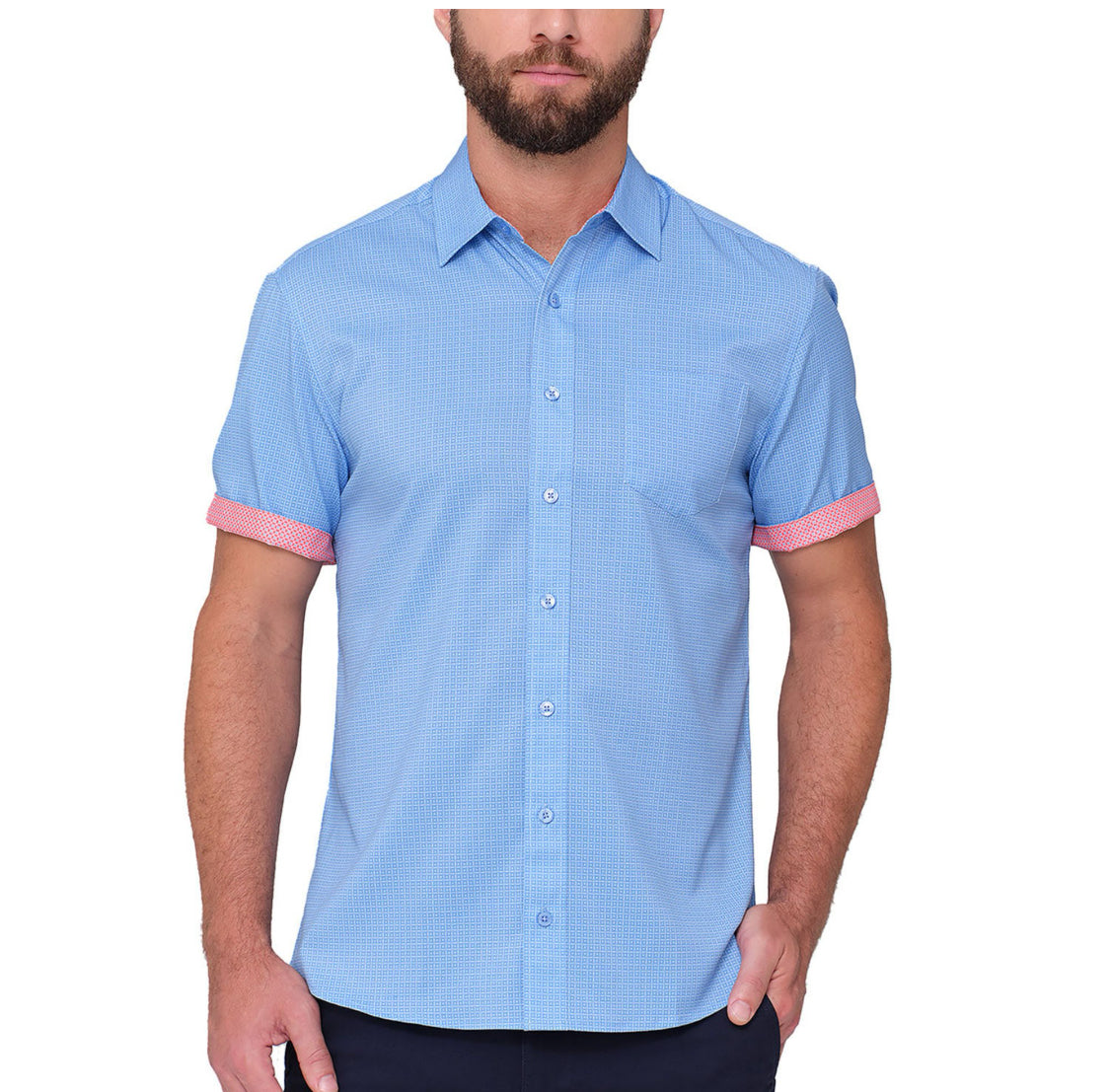 Performance Stretch Short Sleeve Woven Shirt - Blue. Size: XL