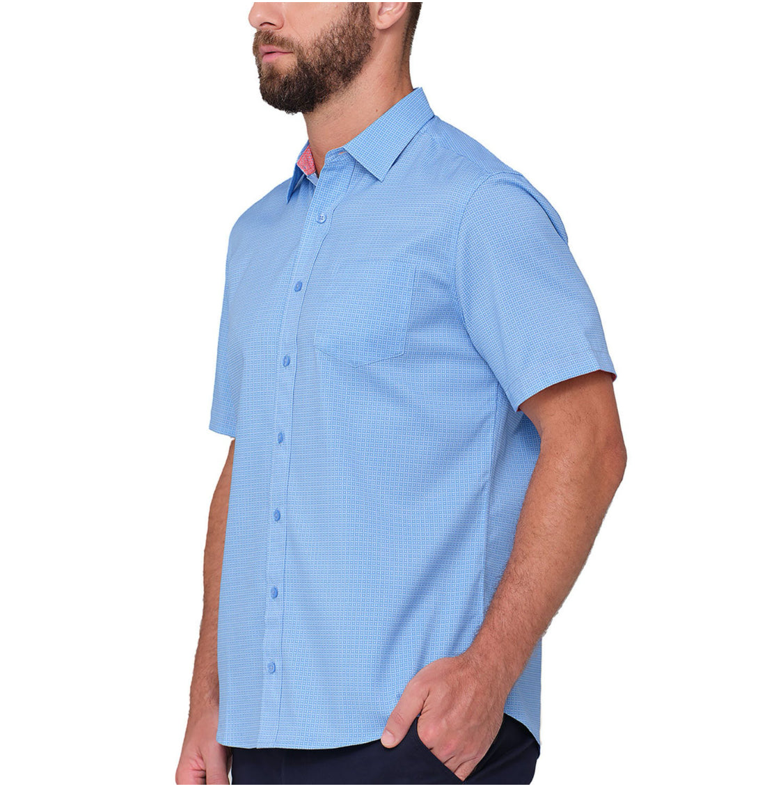Performance Stretch Short Sleeve Woven Shirt - Blue. Size: XL