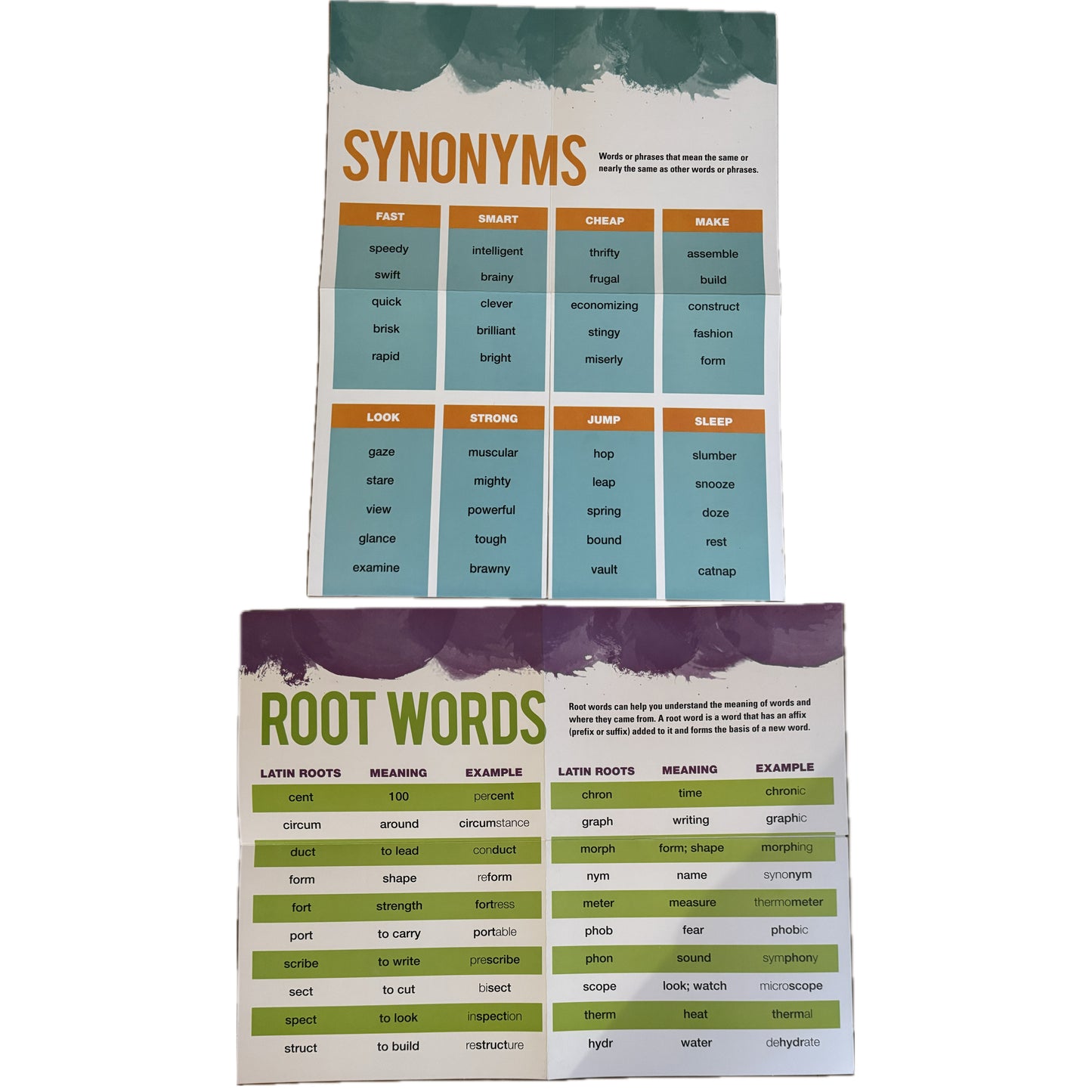 Synonyms & Root Words Educational Charts. 2 pieces