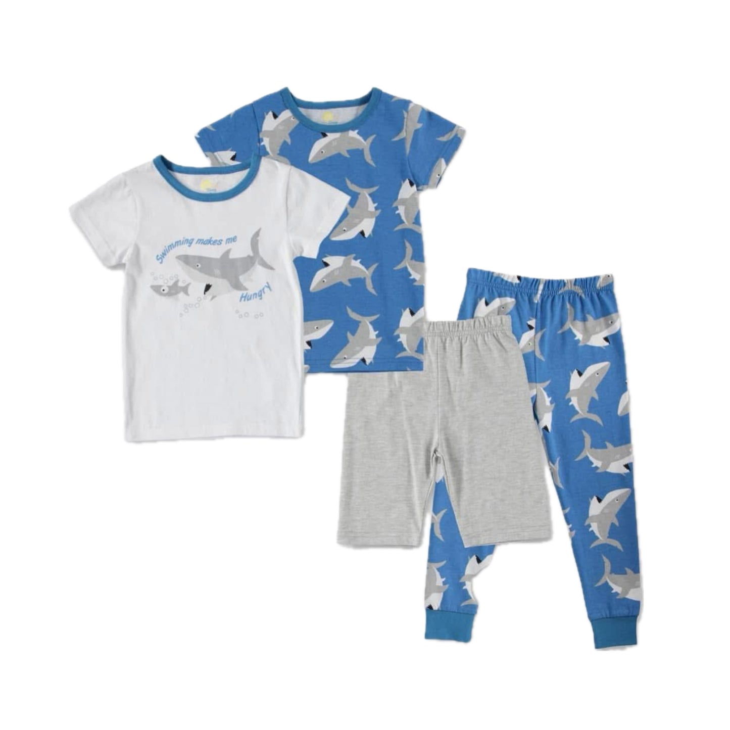 Boys Shark 4-piece Pajamas Set. Size: 7/8