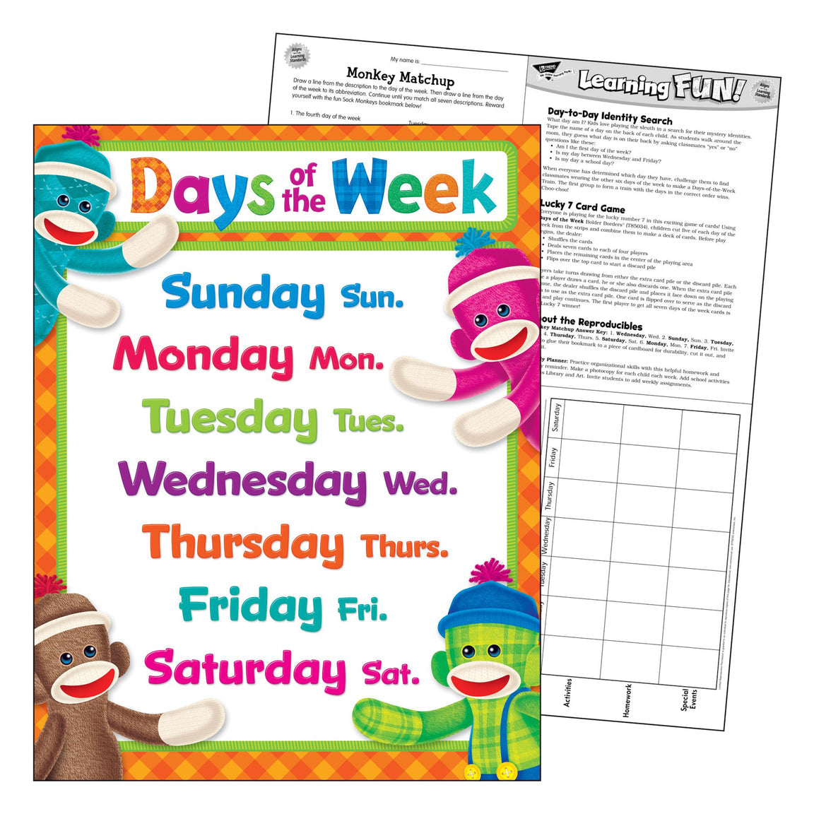 Sock Monkeys Days of the Week Chart