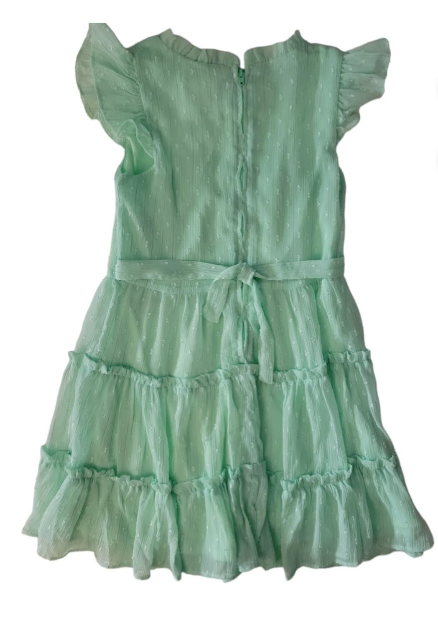 Girls Chiffon Ruffle Dress - Mint. Size: Large