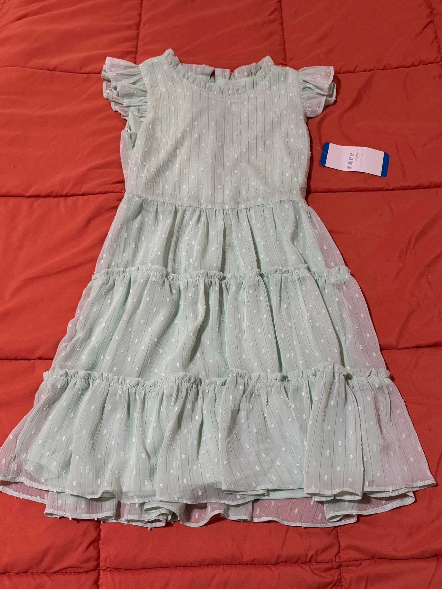 Girls Chiffon Ruffle Dress - Mint. Size: Large