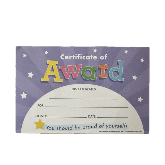Certificate of Awards Certificate. 20 pieces