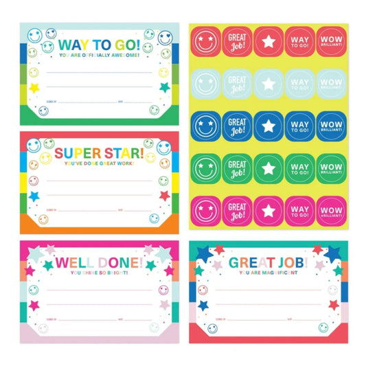 Award Certificates - Star & Smiley Face Design. 100 Count