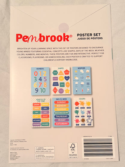 Pen+Brook Educational Poster Set – 6 Pack | Shapes, Numbers, Colors, Weather, Days & Months 11”x 17”