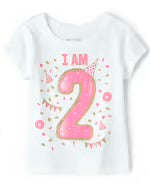 Toddler Girls Birthday Glitter I Am 2 Graphic Tee - White. 3T