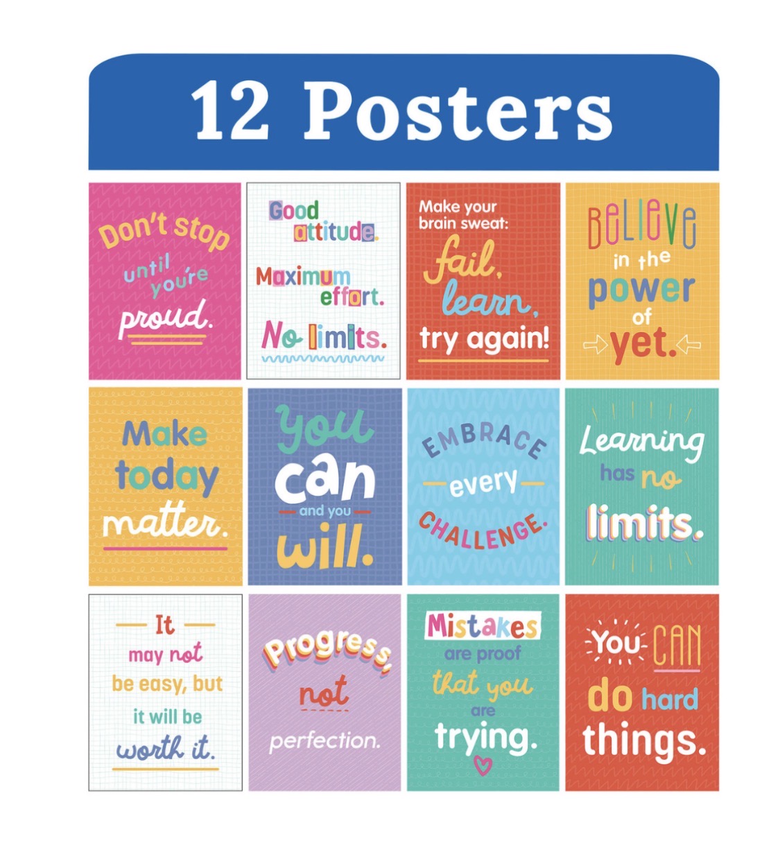 Growth Mindset Quotes Mini Poster Set. 12 pieces. 8.5” x 11”