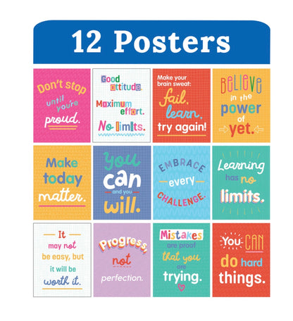Growth Mindset Quotes Mini Poster Set. 12 pieces. 8.5” x 11”