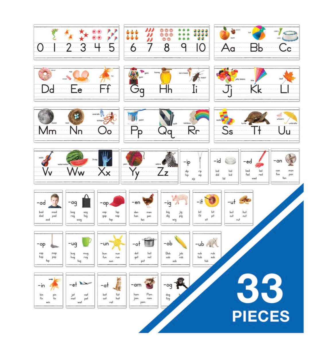 Photographic Alphabet, Numbers & CVC Word  Family Bulletin Board Set. 33 pieces