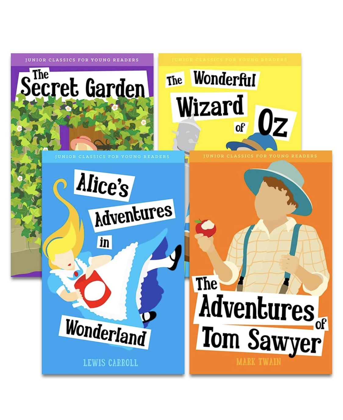 Classic Children's Abridged Book Set - Secret Garden, Wizard of Oz, Adventures of Tom Sawyer, Alice in Wonderland. Set of 4 books.  Ages 7 & up.o