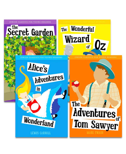 Classic Children's Abridged Book Set - Secret Garden, Wizard of Oz, Adventures of Tom Sawyer, Alice in Wonderland. Set of 4 books.  Ages 7 & up.o