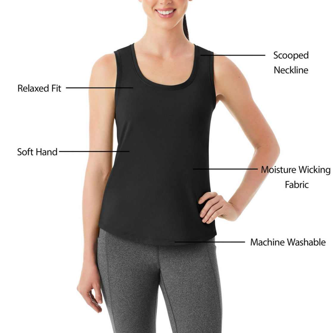 Member’s Mark Women Active Tank Top - Black.  Size: Medium