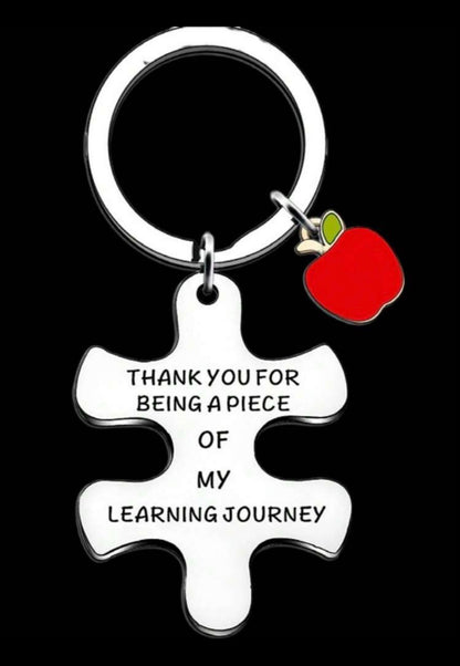 Teacher Appreciation Puzzle Piece Keychain – “Thank You for Being a Piece of My Learning Journey”