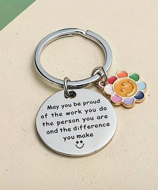 Inspirational Appreciation Keychain with Smiley Flower Charm