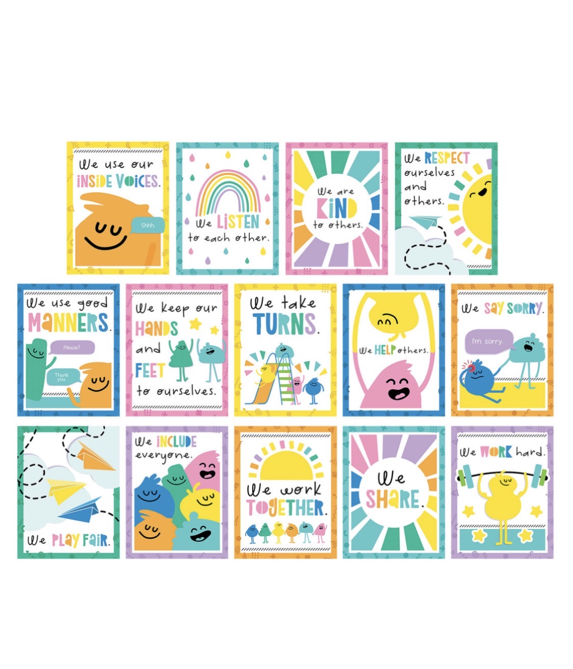 Rules for a Happy Class Mini Poster Set. 14 pieces.