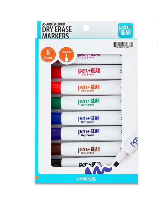 Pen+Gear Dry Erase Chisel Tip Markers, Assorted Colors, 8 Count