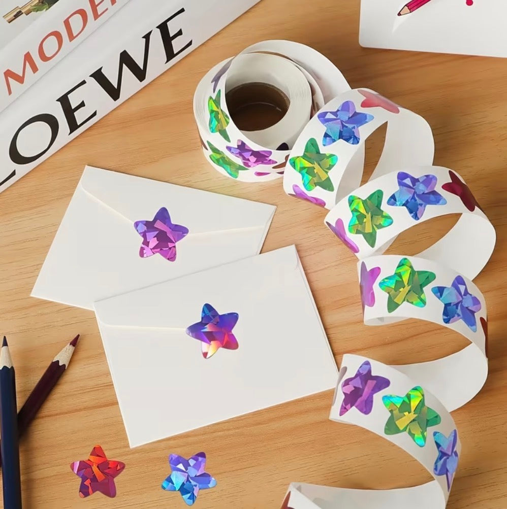 500-Piece Holographic Star Reward Stickers – 8 Assorted Styles