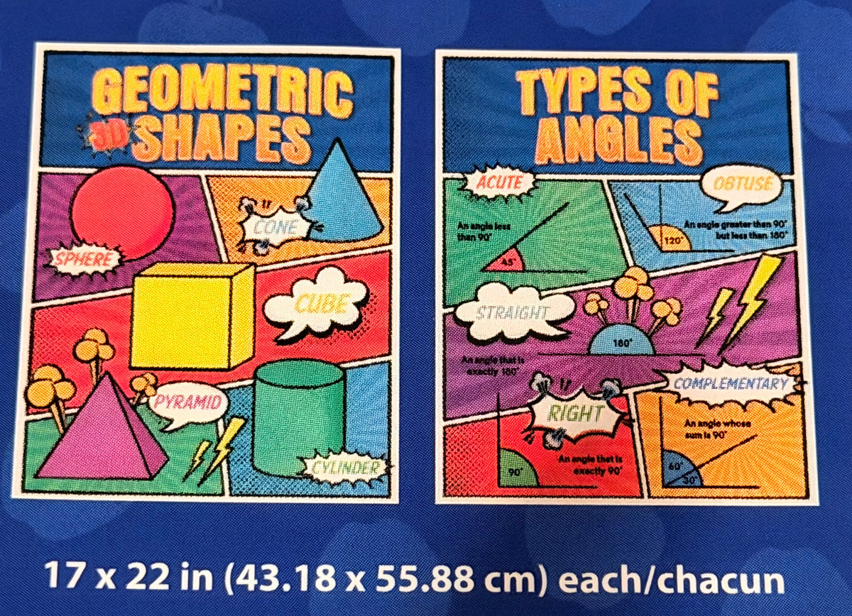 2-pack Superpower Geometric Shapes & Types of Angles posters.  Each measures 17” x 22”
