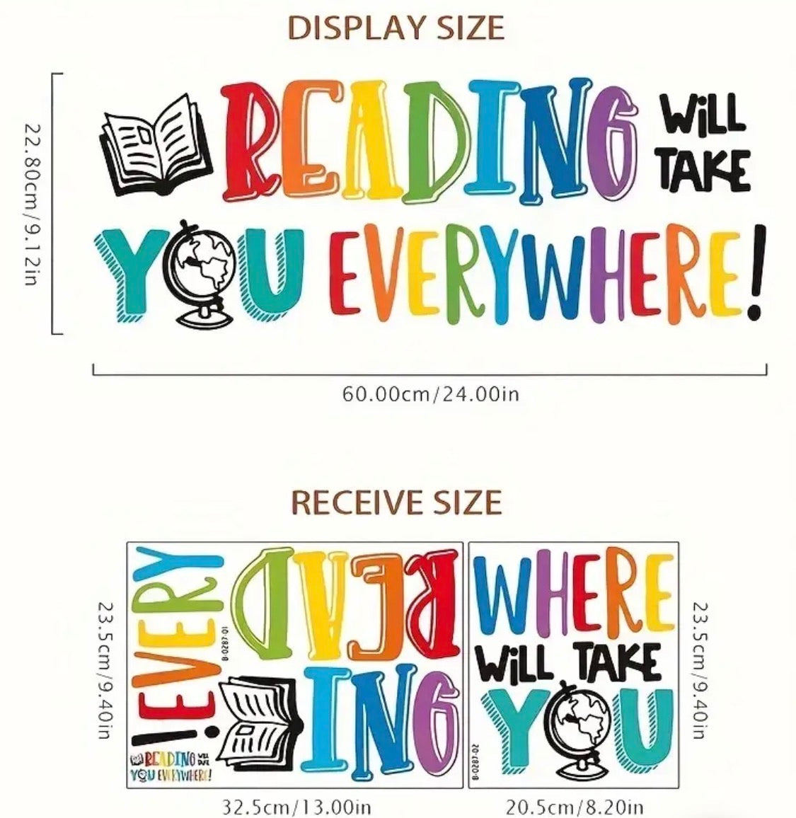 Inspiring "Reading Will Take You Everywhere" Vinyl Wall Decal. 24” x 9.12”