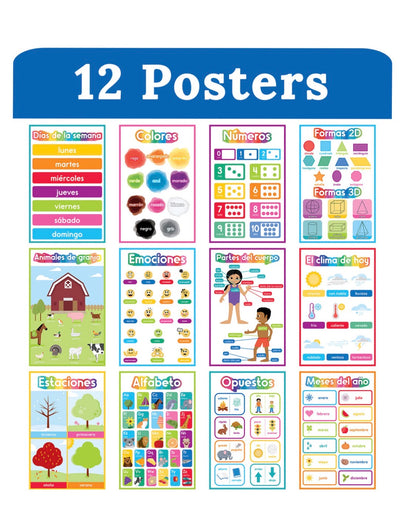Spanish Early Learning Poster Set - 12 posters
