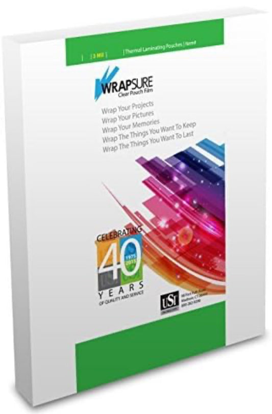 USI WrapSure Thermal (Hot) Laminating Pouches - Legal Size, 3 Mil Thick, 9 in x 14.5 in, Clear Gloss, 100-Pack