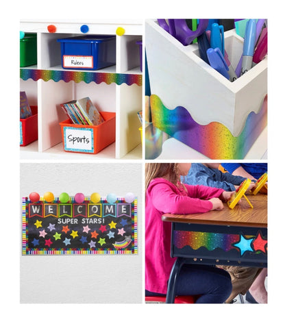 Rainbow Foil Scalloped Bulletin Board Borders - 13 strips