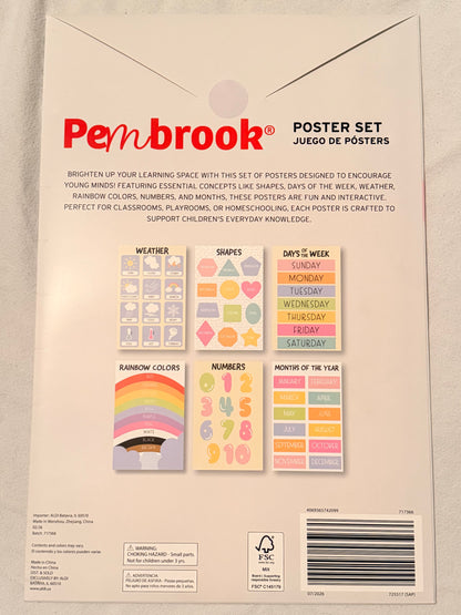 Pen+Brook Educational Poster Set – 6 Pack | Shapes, Numbers, Colors, Weather, Days & Months 11”x 17”
