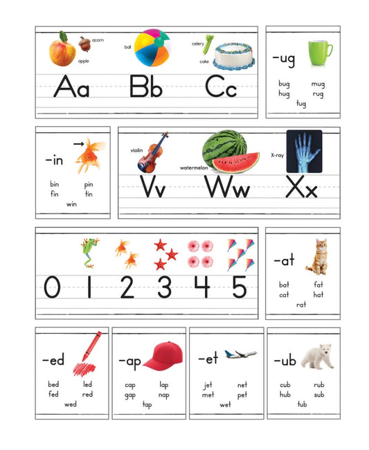 Photographic Alphabet, Numbers & CVC Word  Family Bulletin Board Set. 33 pieces