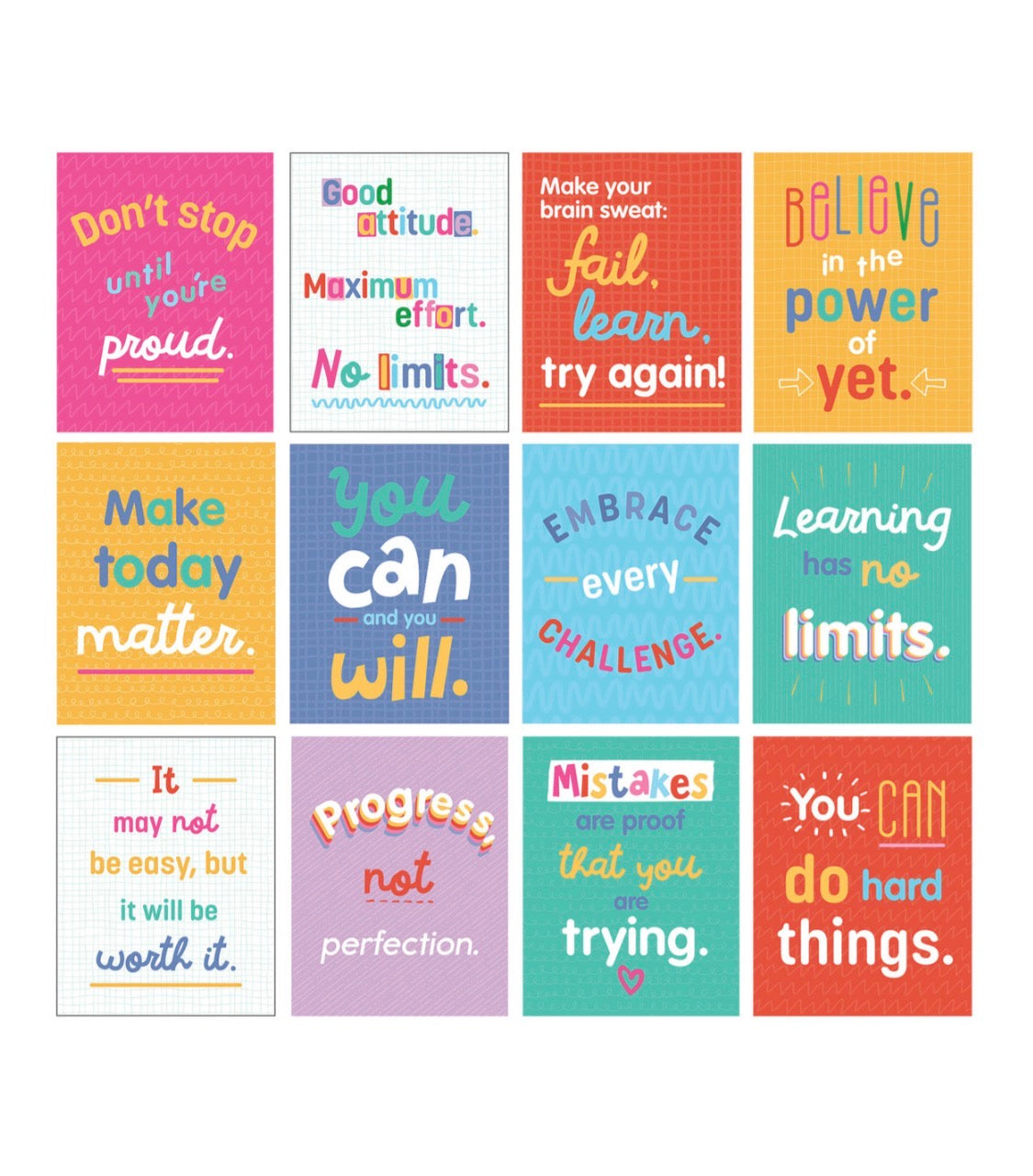 Growth Mindset Quotes Mini Poster Set. 12 pieces. 8.5” x 11”