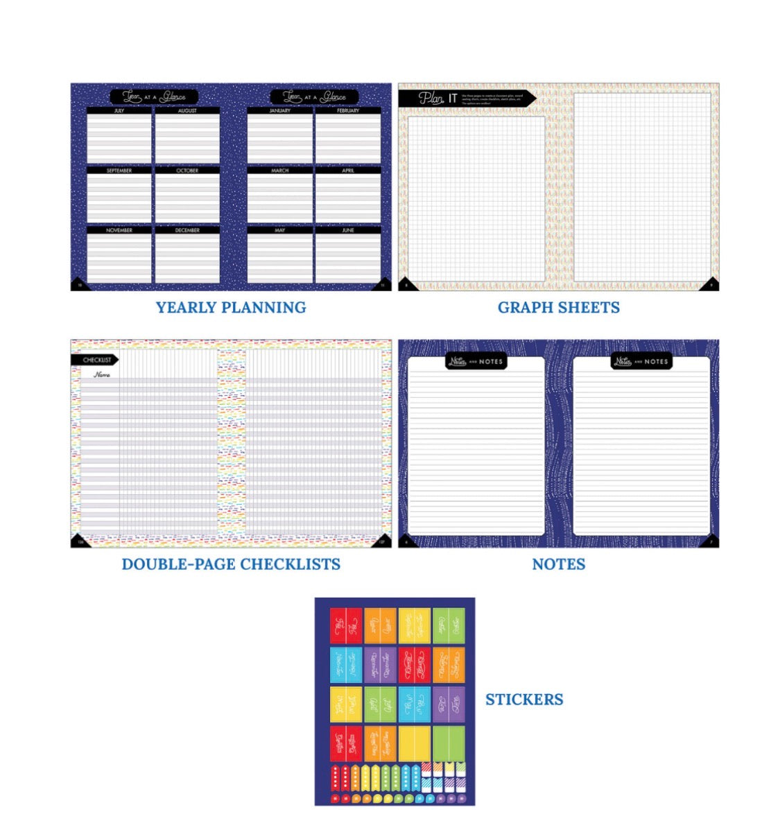 Plan on a Brilliant Year Teacher Planner. 128 pages. 46 stickers. 10.9” x 8.4”