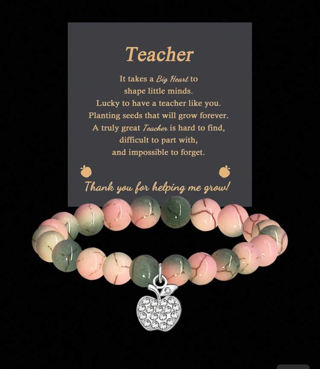 Teacher Appreciation Pastel Beaded Bracelet with Crystal Apple Charm