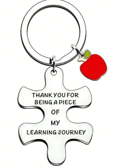 Teacher Appreciation Puzzle Piece Keychain – “Thank You for Being a Piece of My Learning Journey”