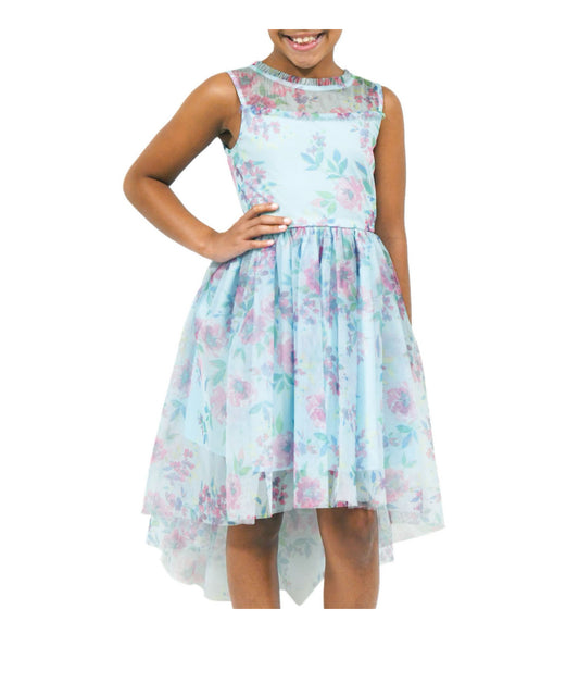 Zunie Girl Occasion Dress - Turquoise Mesh.  Size M(7/8)