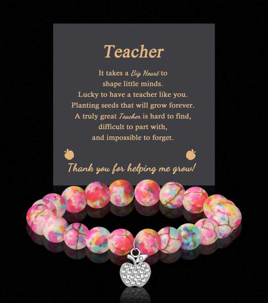 Teacher Appreciation Multicolor Beaded Bracelet with Apple Charm