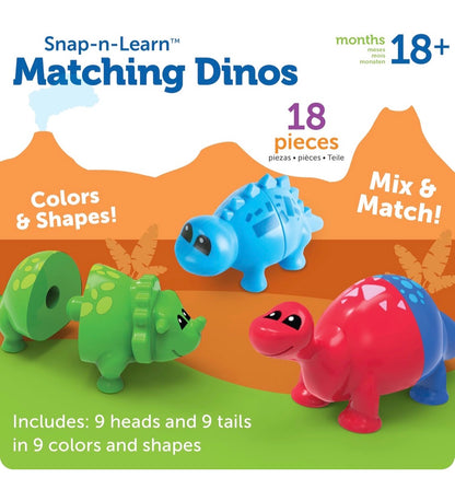 LR Snap-n-Learn Matching Dinos - Mini Plastic Figures.  18 pieces.  9 colors.  18m+
